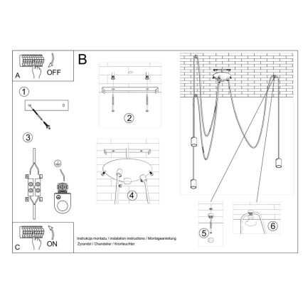 Candeeiro suspenso EDISON 3 3xE27/60W/230V aranha preto
