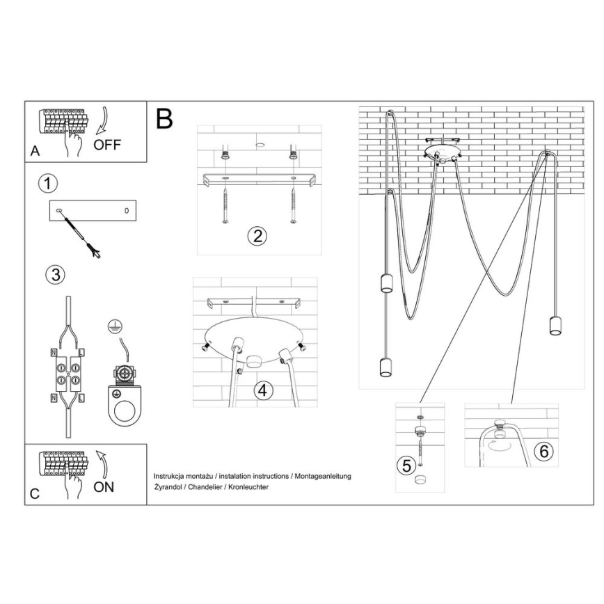Candeeiro suspenso EDISON 3 3xE27/60W/230V aranha preto