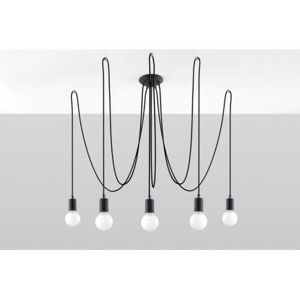 Candeeiro suspenso EDISON 5 5xE27/60W/230V aranha preto