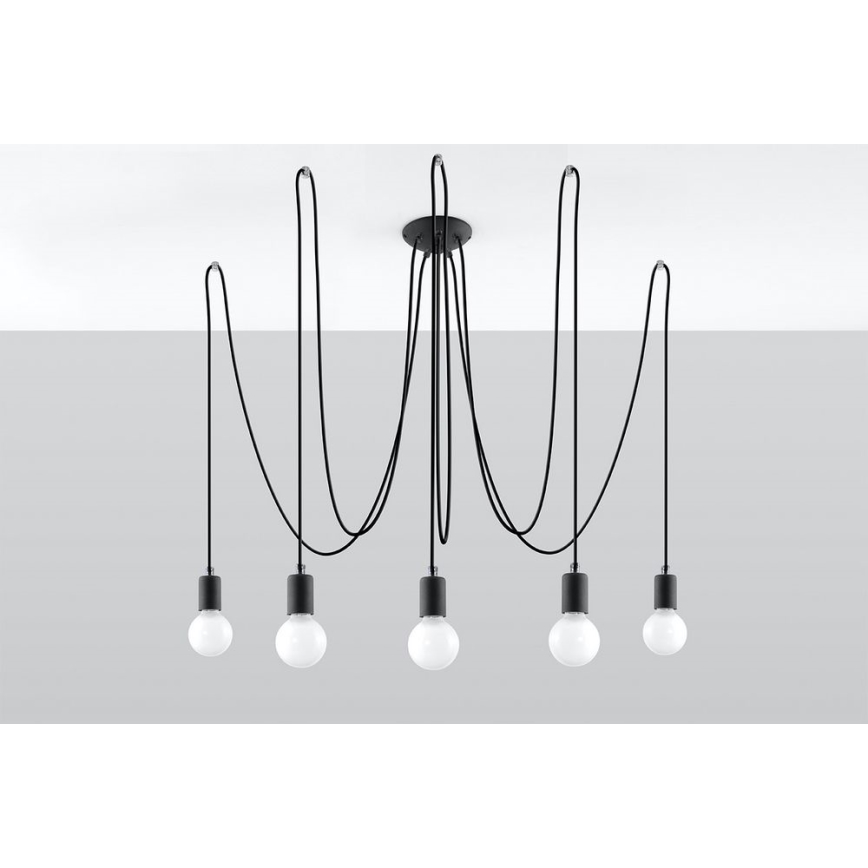 Candeeiro suspenso EDISON 5 5xE27/60W/230V aranha preto