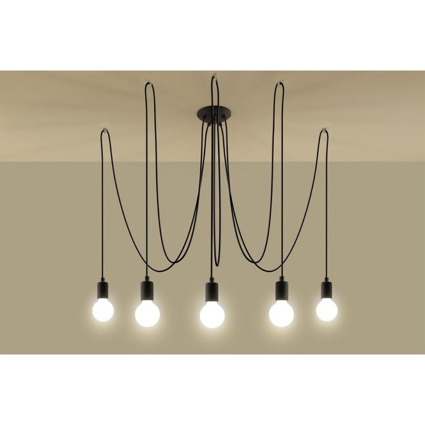 Candeeiro suspenso EDISON 5 5xE27/60W/230V aranha preto