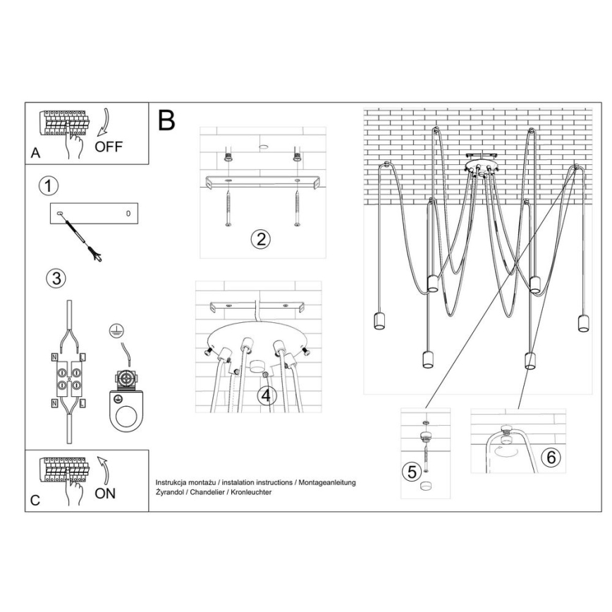 Candeeiro suspenso EDISON 5 5xE27/60W/230V aranha preto
