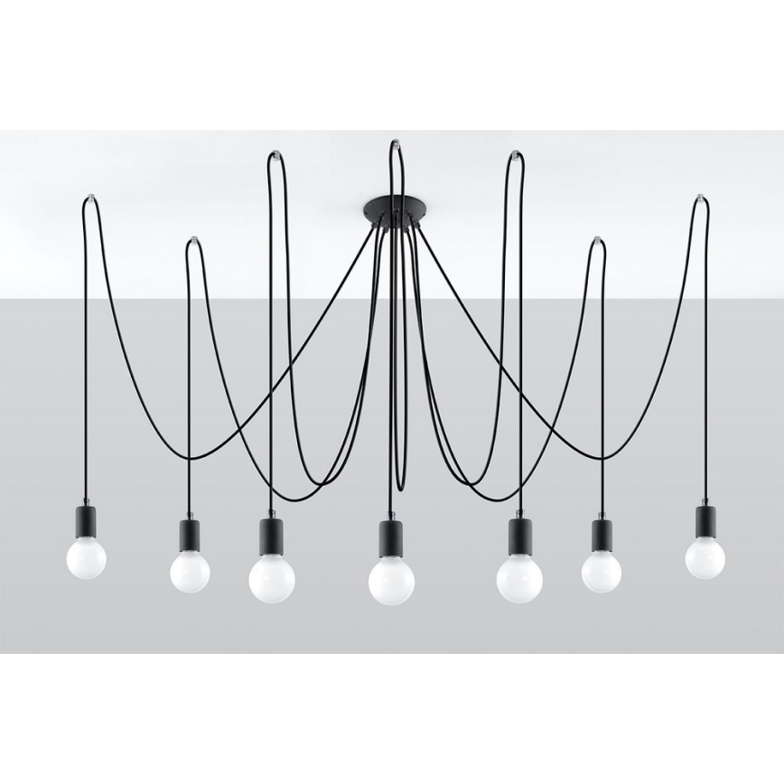 Candeeiro suspenso EDISON 7 7xE27/60W/230V aranha preto