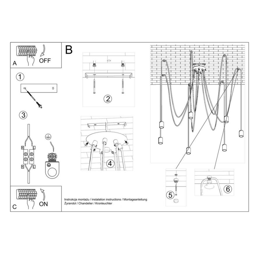 Candeeiro suspenso EDISON 7 7xE27/60W/230V aranha preto