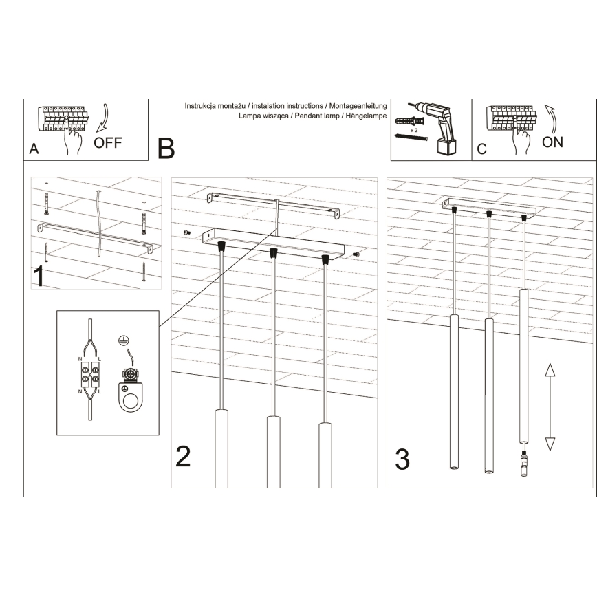 Candelabro suspenso PASTELO 3xG9/8W/230V branco