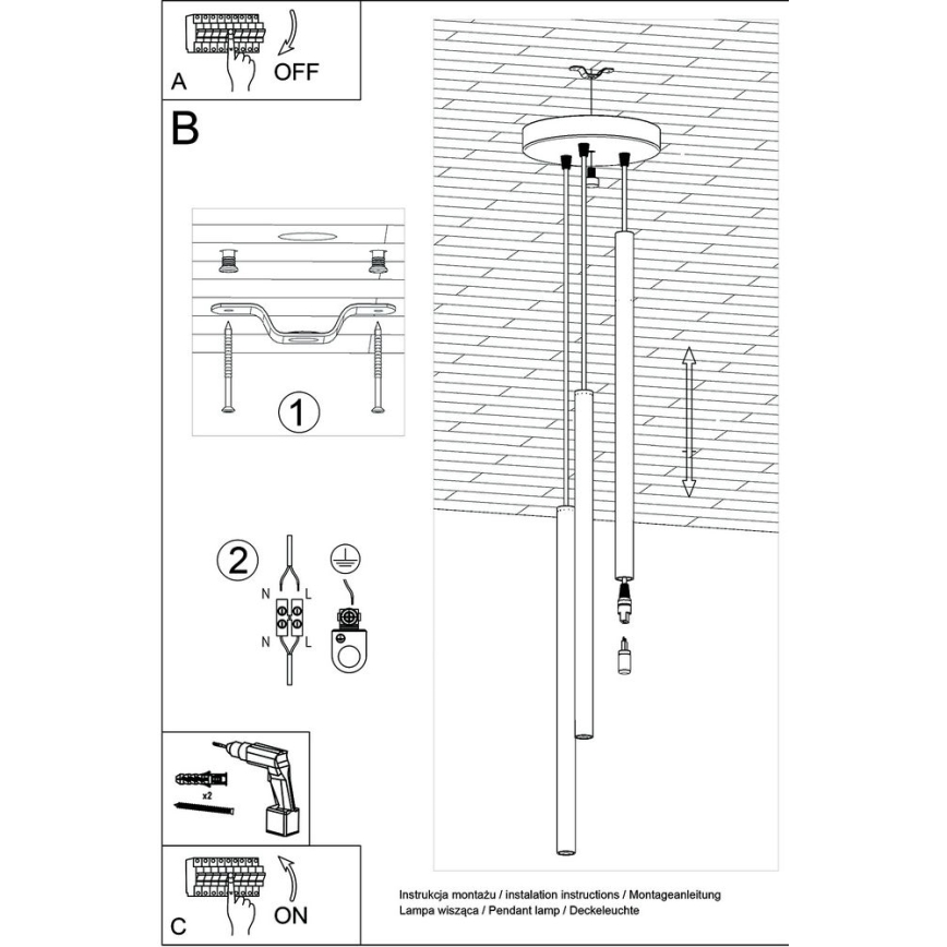 Candelabro suspenso PASTELO 3xG9/8W/230V preto