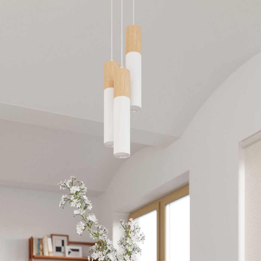 Candelabro suspenso PABLO 2xGU10/40W/230V branco/faia
