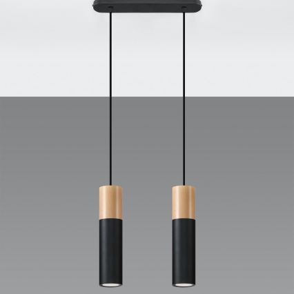 Candelabro suspenso PABLO 2xGU10/40W/230V preto/faia