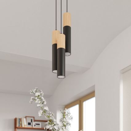 Candelabro suspenso PABLO 3xGU10/40W/230V preto/faia