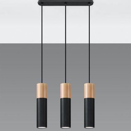 Candelabro suspenso PABLO 3xGU10/40W/230V preto/faia