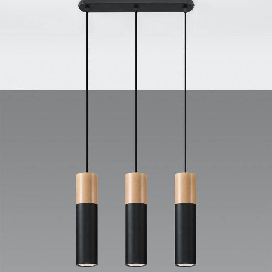 Candelabro suspenso PABLO 3xGU10/40W/230V preto/faia