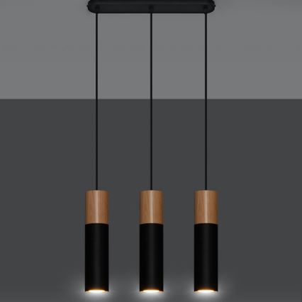 Candelabro suspenso PABLO 3xGU10/40W/230V preto/faia