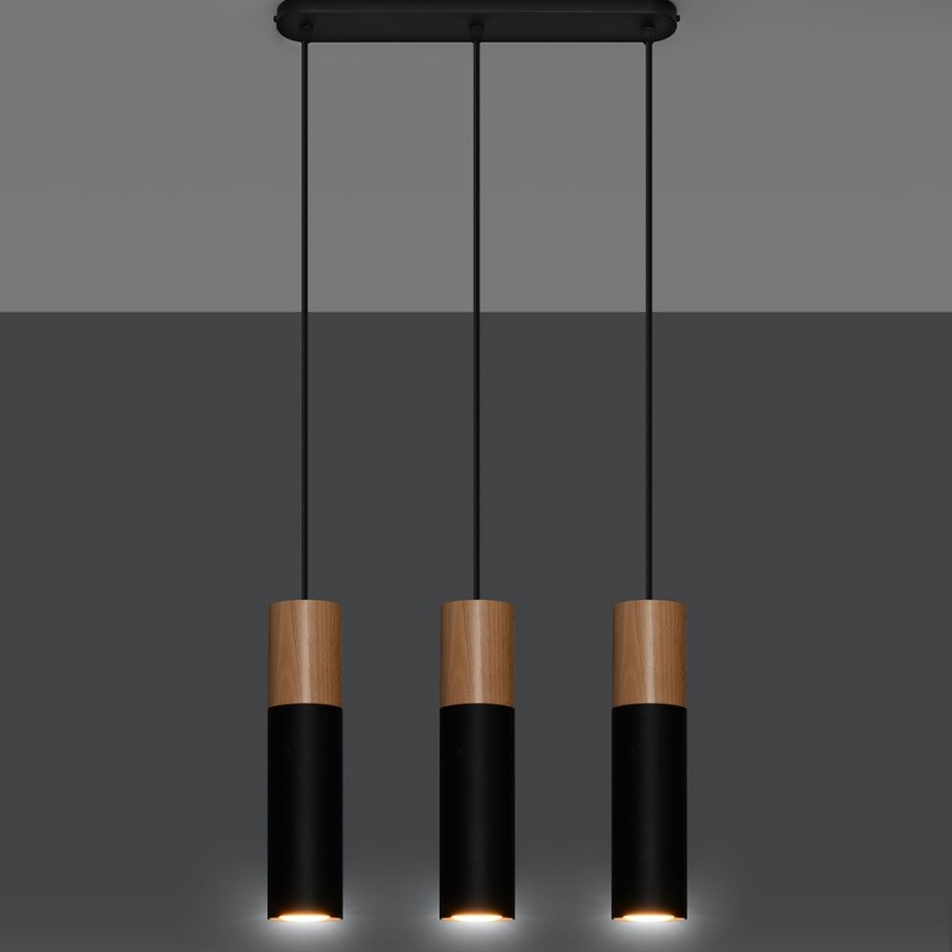 Candelabro suspenso PABLO 3xGU10/40W/230V preto/faia