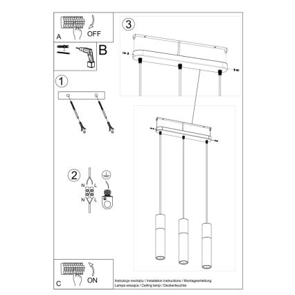 Candelabro suspenso PABLO 3xGU10/40W/230V preto/faia