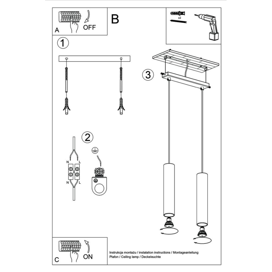 Candelabro suspenso LINO 2xGU10/40W/230V faia