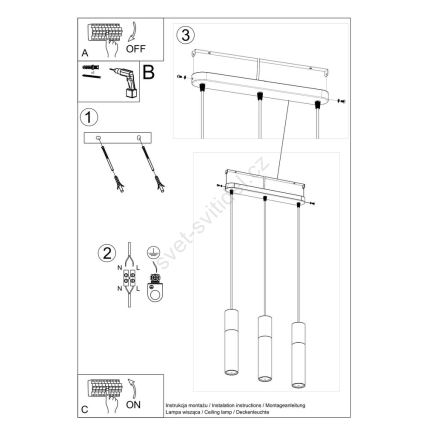Candelabro suspenso BORGIO 3xGU10/40W/230V betão/metal branco