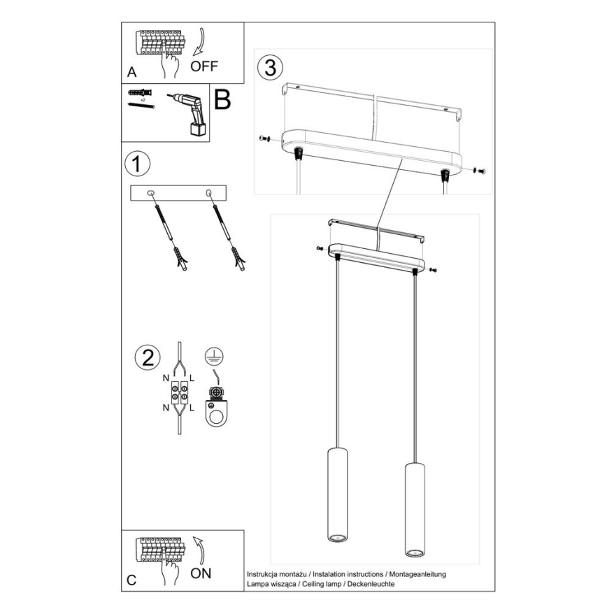 Candelabro suspenso LUVO 2xGU10/40W/230V betão/preto