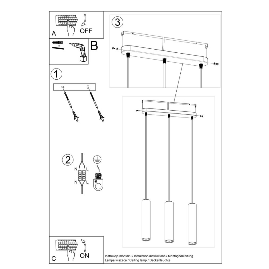 Candelabro suspenso LUVO 3xGU10/40W/230V betão/preto