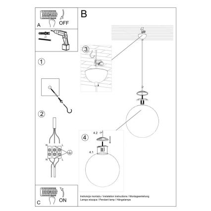 Candelabro suspenso TOYA 1xE27/60W/230V d. 20 cm