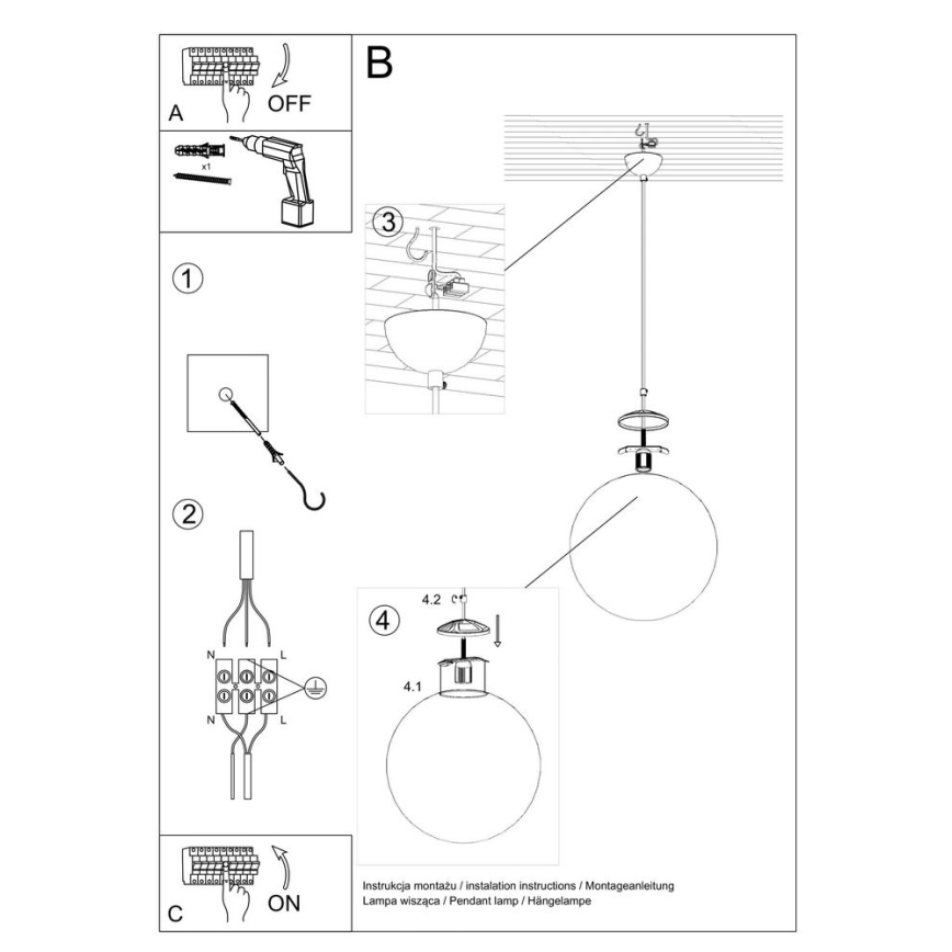 Candelabro suspenso TOYA 1xE27/60W/230V d. 20 cm