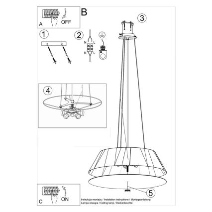 Candelabro suspenso VEGA 5xE27/60W/230V d. 60 cm preto