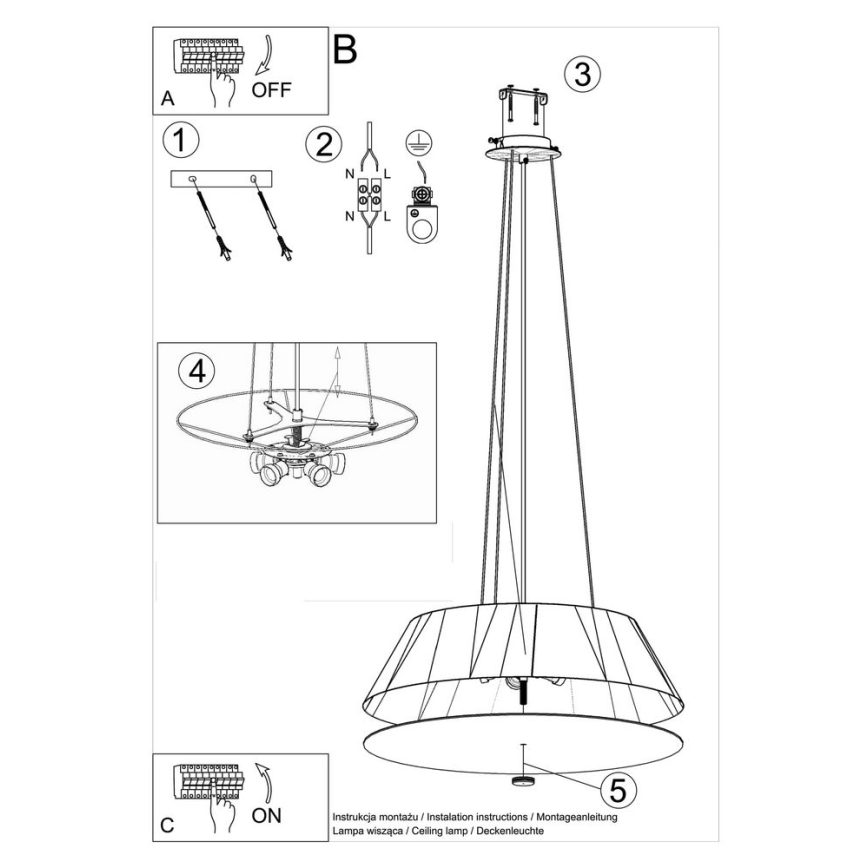 Candelabro suspenso VEGA 5xE27/60W/230V d. 60 cm preto
