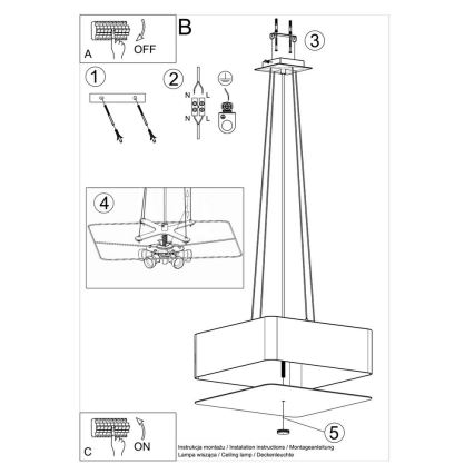 Candelabro suspenso LOKKO 5xE27/60W/230V 45 cm preto