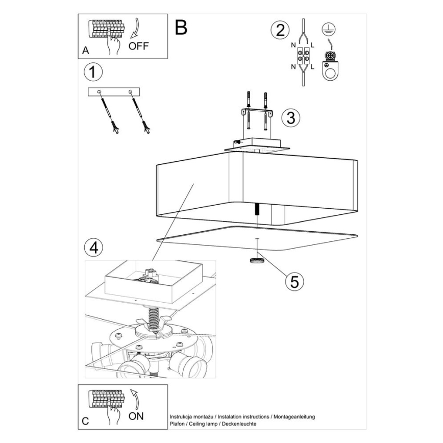 Iluminação de teto LOKKO 5xE27/60W/230V 45 cm preto
