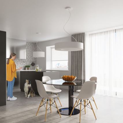 Candelabro suspenso SATURNO 8xE27/60W/230V d. 90 cm branco