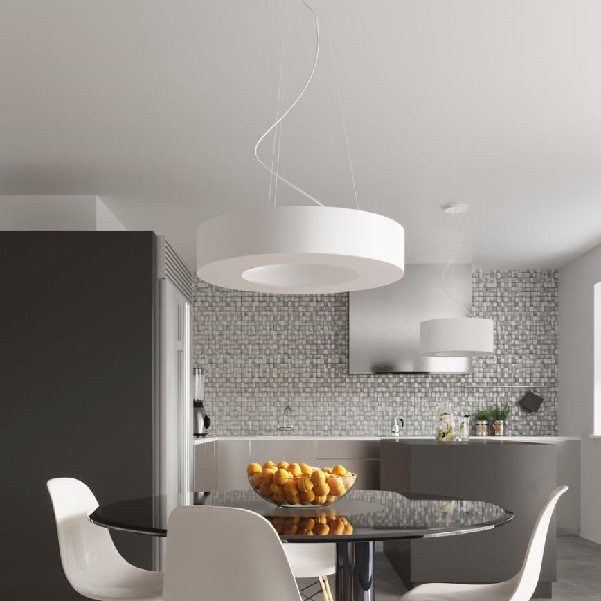 Candelabro suspenso SATURNO 8xE27/60W/230V d. 90 cm branco