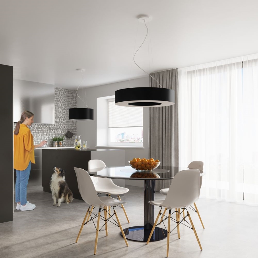 Candelabro suspenso SATURNO 8xE27/60W/230V d. 90 cm preto