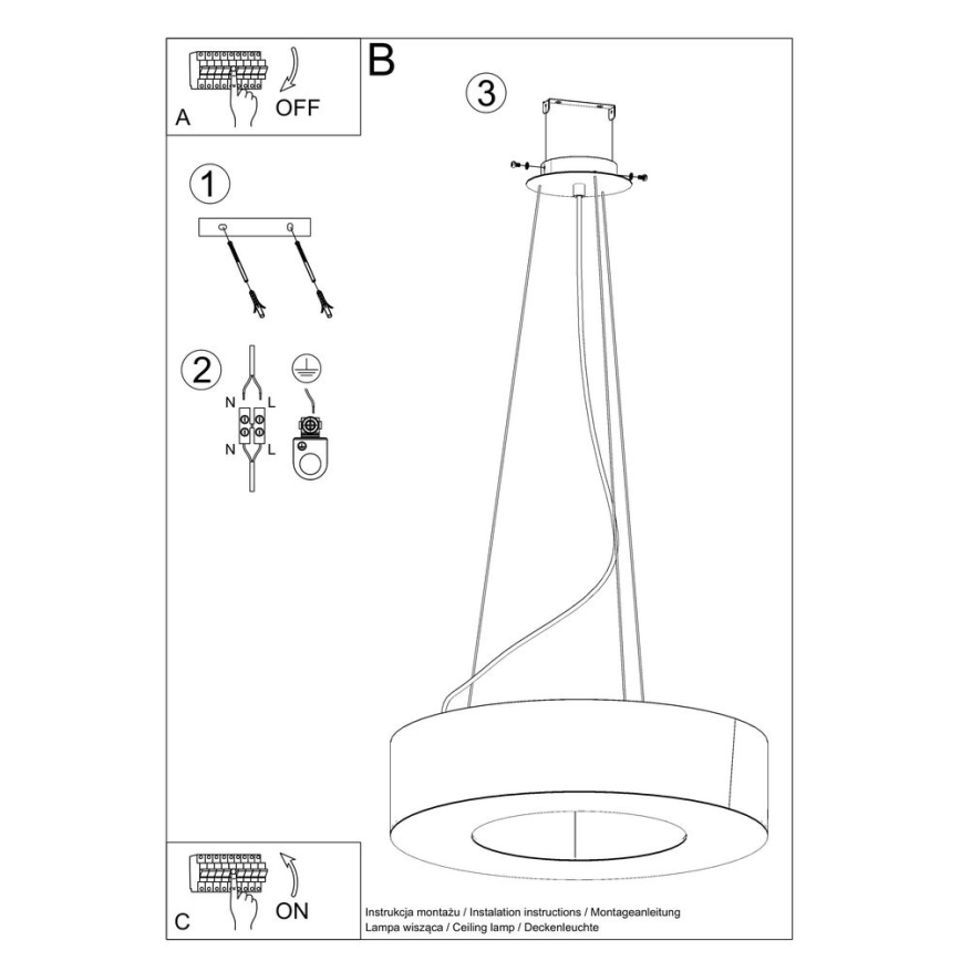 Candelabro suspenso SATURNO 8xE27/60W/230V d. 90 cm preto