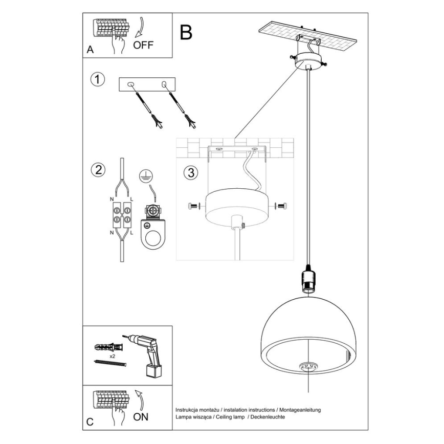 Candelabro suspenso PABLITO 1xE27/60W/230V betão