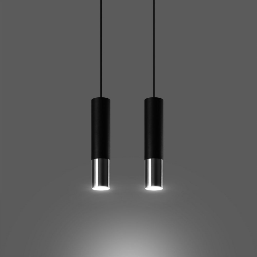 Candeeiro suspenso LOOPEZ 2xGU10/10W/230V preto/cromado brilhante