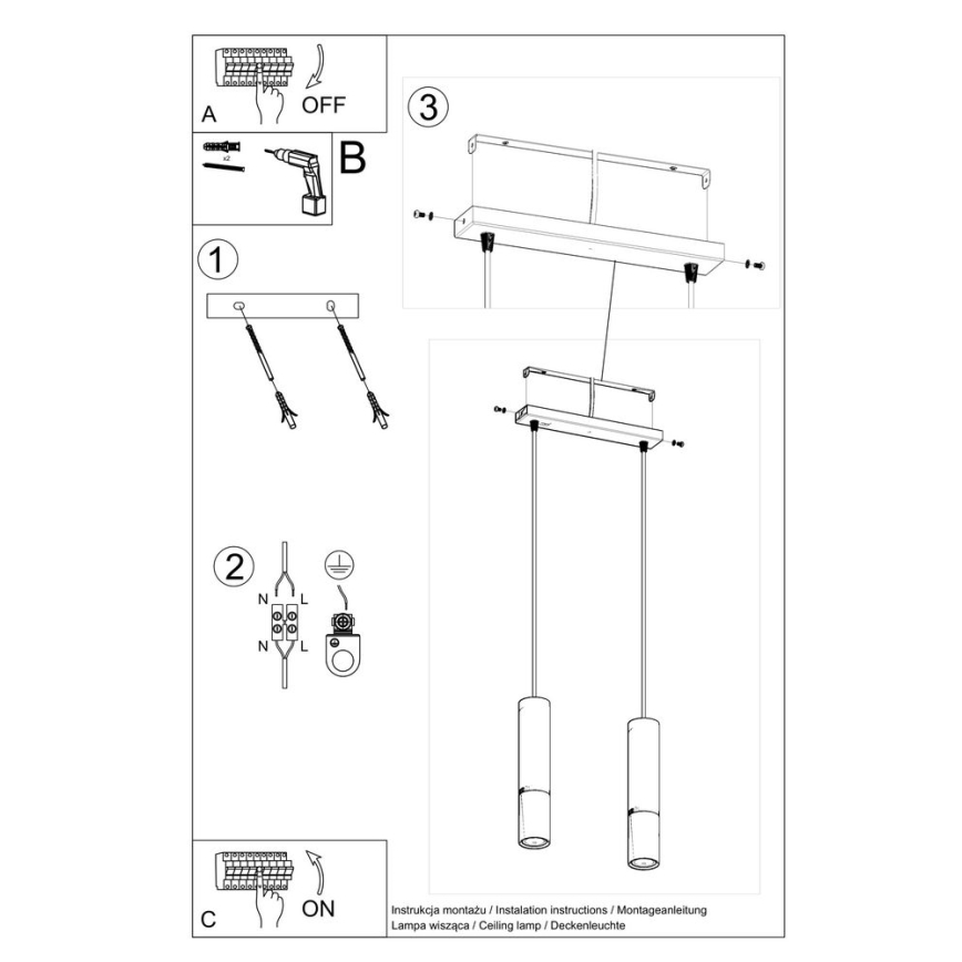 Candeeiro suspenso LOOPEZ 2xGU10/10W/230V preto/cromado brilhante