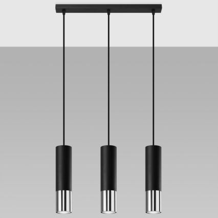 Candeeiro suspenso LOOPEZ 3xGU10/10W/230V preto/cromado brilhante