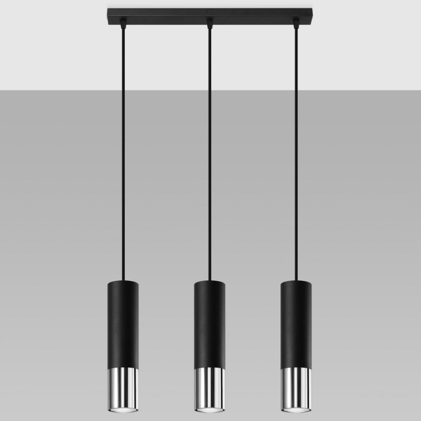 Candeeiro suspenso LOOPEZ 3xGU10/10W/230V preto/cromado brilhante