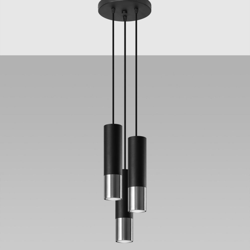 Candeeiro suspenso LOOPEZ 3xGU10/10W/230V redondo preto/cromado brilhante