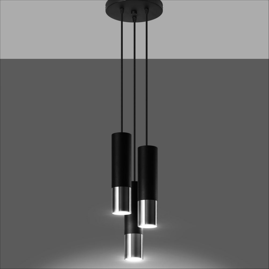 Candeeiro suspenso LOOPEZ 3xGU10/10W/230V redondo preto/cromado brilhante
