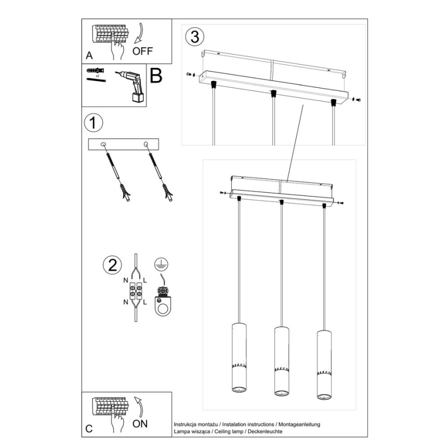 Candeeiro suspenso LOOPEZ 3xGU10/10W/230V preto/cobre