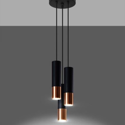 Candeeiro suspenso LOOPEZ 3xGU10/10W/230V redondo preto/cobre