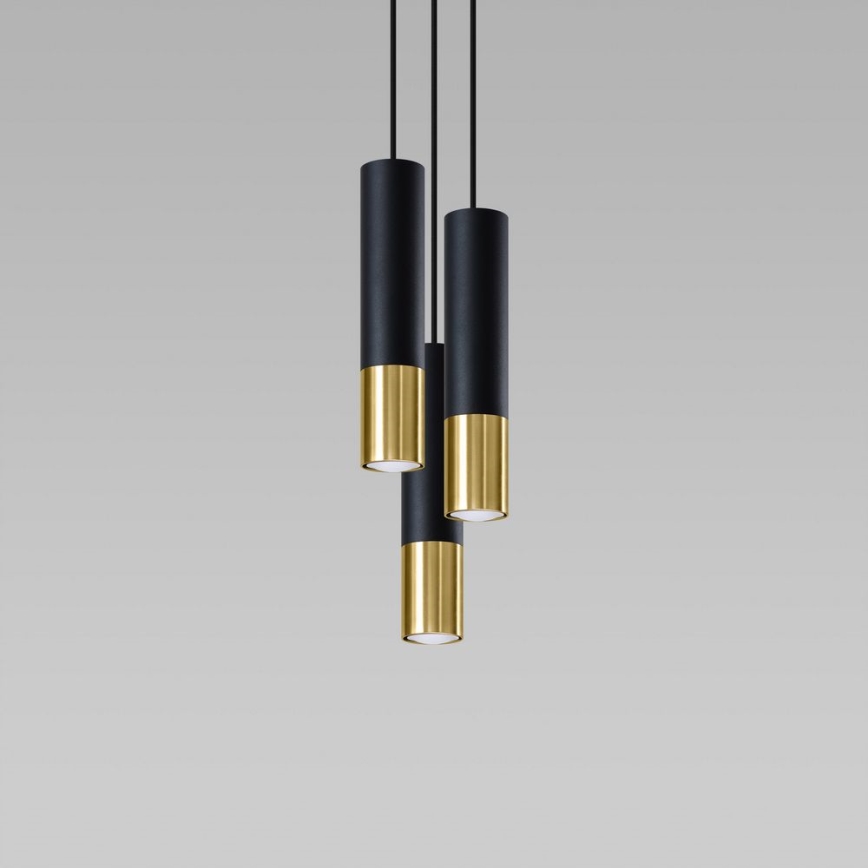 Candeeiro suspenso LOOPEZ 3xGU10/10W/230V redondo preto/dourado