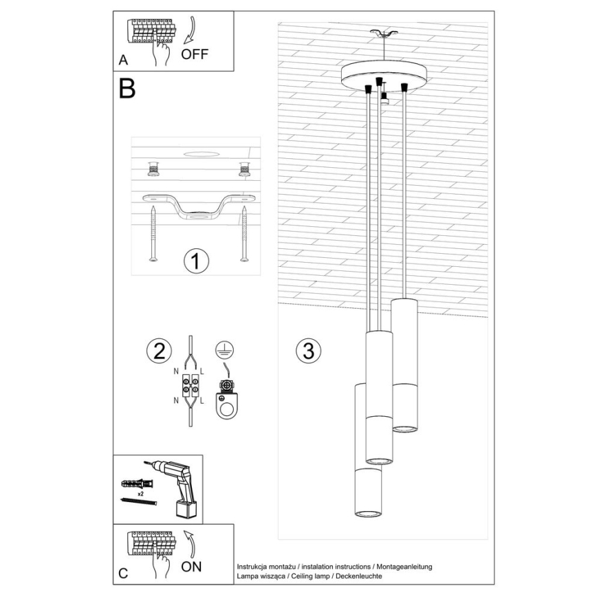 Candeeiro suspenso LOOPEZ 3xGU10/10W/230V redondo preto/dourado