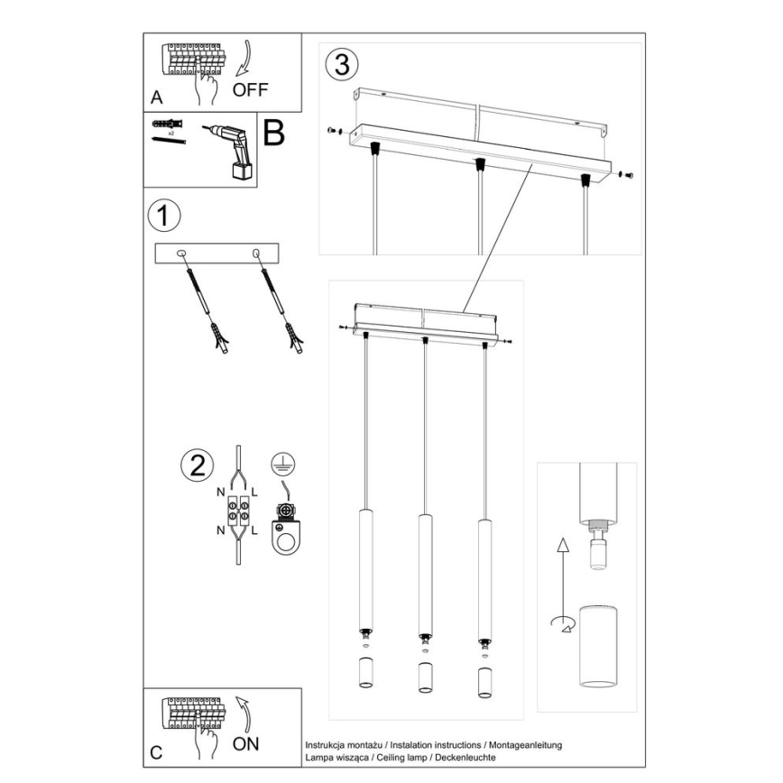 Candelabro suspenso VIZIER 3xG9/40W/230V branco