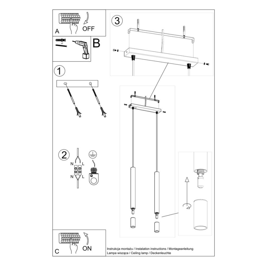 Candelabro suspenso VIZIER 2xG9/40W/230V preto