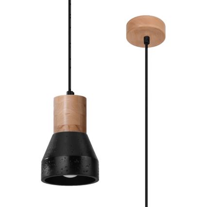 Candelabro suspenso QUBIC 1xE27/60W/230V betão/Bétula/faia/preto