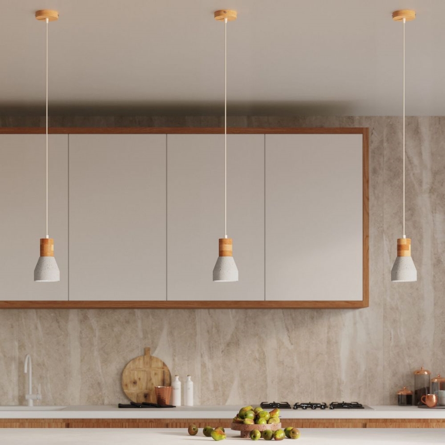 Candelabro suspenso QUBIC 1xE27/60W/230V betão/Bétula/faia