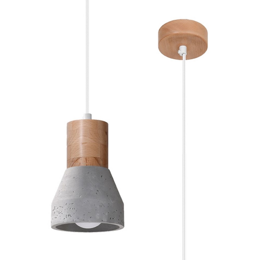 Candelabro suspenso QUBIC 1xE27/60W/230V betão/Bétula/faia