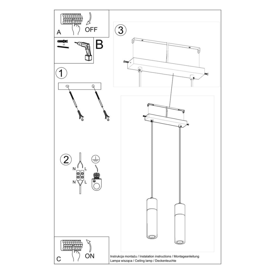 Candelabro suspenso ZANE 2xGU10/40W/230V betão/Bétula/faia