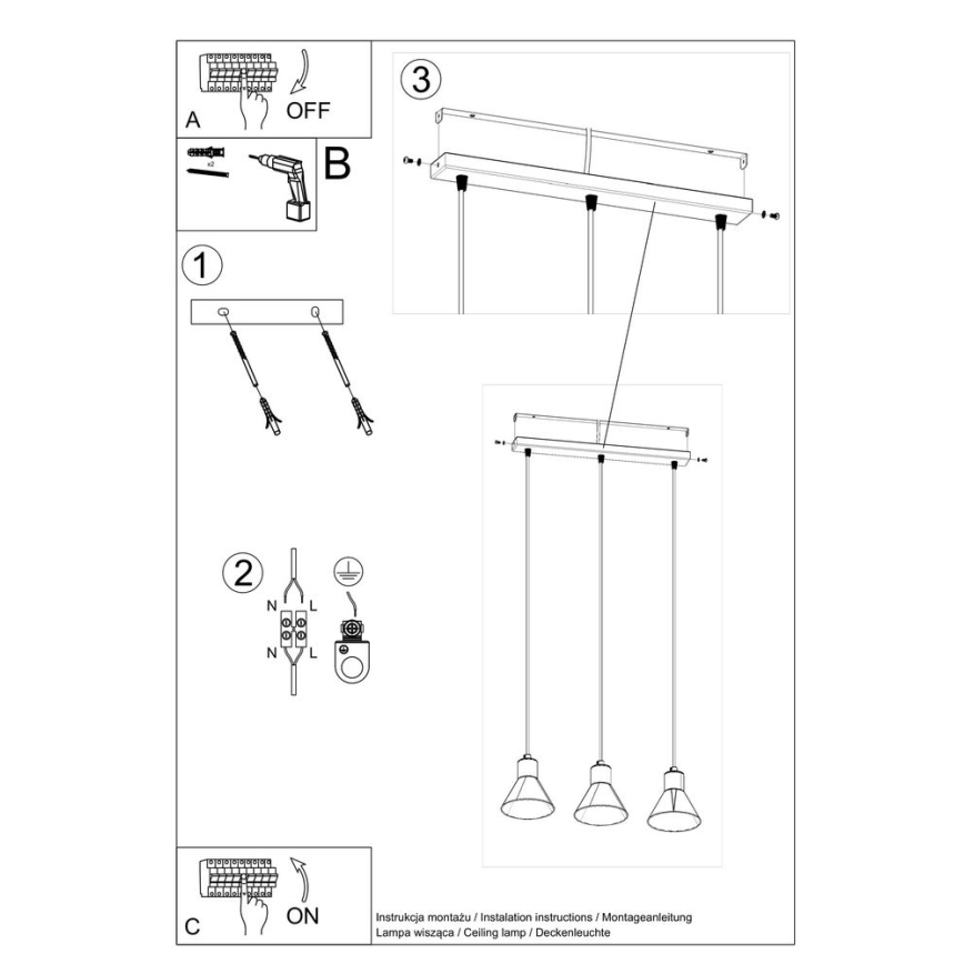 Candelabro suspenso TALEJA 3xE27/60W/230V preto